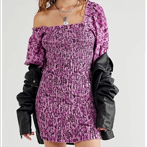 Free People Smock It To Me Mini Dress Azalea Combo - Picture 3 of 5